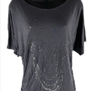 Ecstasy Ladies Medium Grey Sequin Short Sleeve Soft stretch round neck Blouse